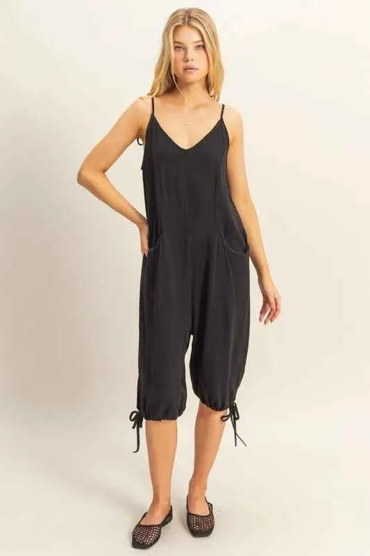HYFVE V-Neck Pocket Detail Side Tie Hem Romper