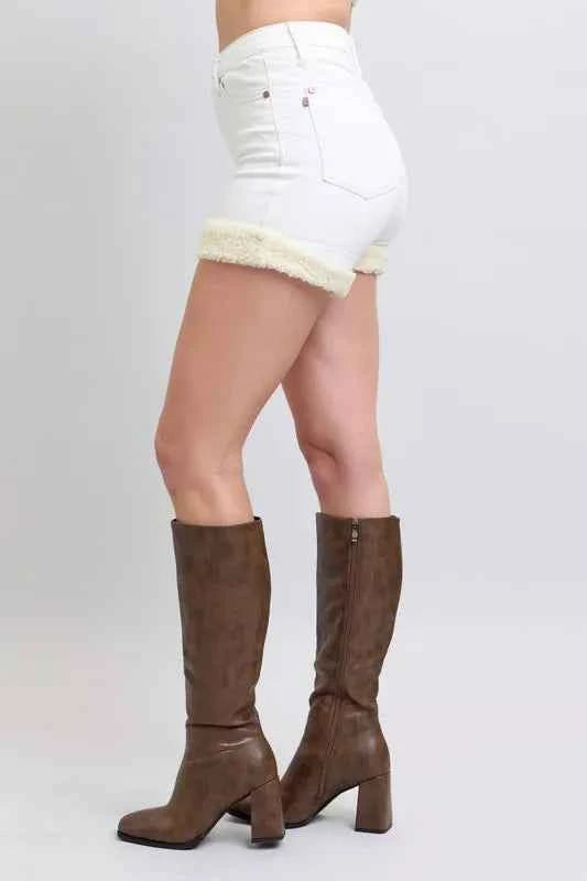 Judy Blue Full Size High Waist Shearling Cuff Denim Shorts Plus Size