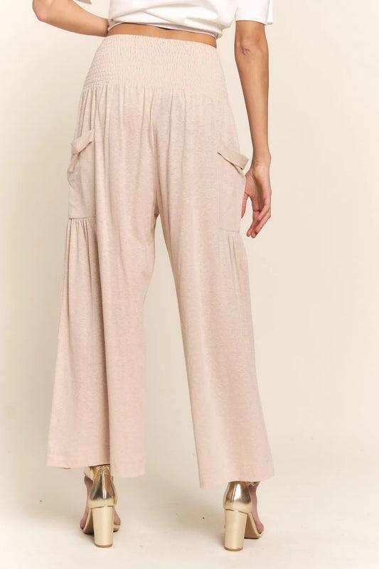 Smocked Waist Boho Wide Leg Pants with Pockets detail — Livostyle