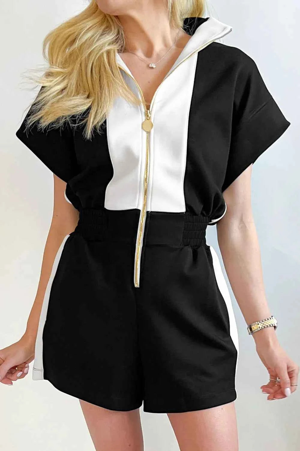 Half Zip Short Sleeve Romper