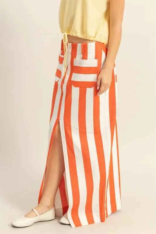 HYFVE Striped Pocket Detail Maxi Skirt