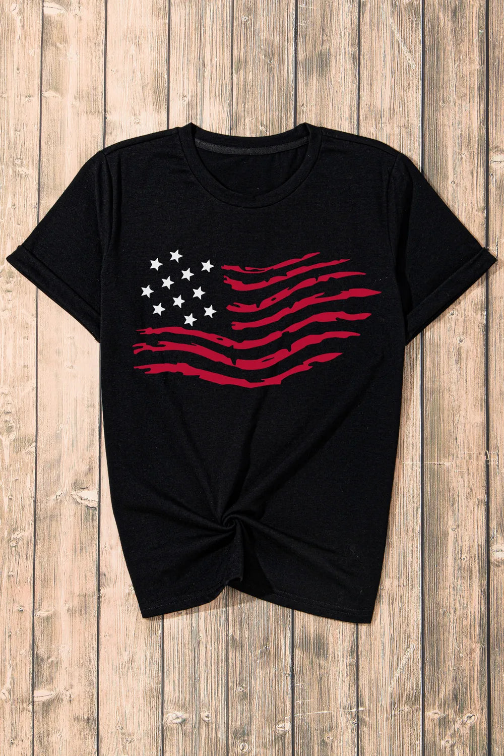 US Flag Round Neck Short Sleeve T-Shirt closeup — Livostyle