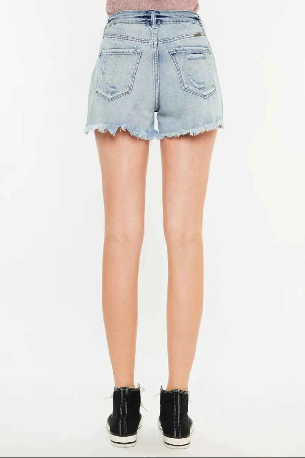 Kancan Distressed High Waist Denim Shorts with Pockets