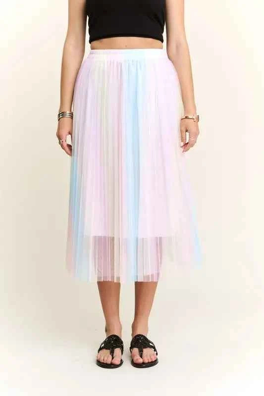 ADORA  Unicorn Pleated Mesh Flare Midi Skirt