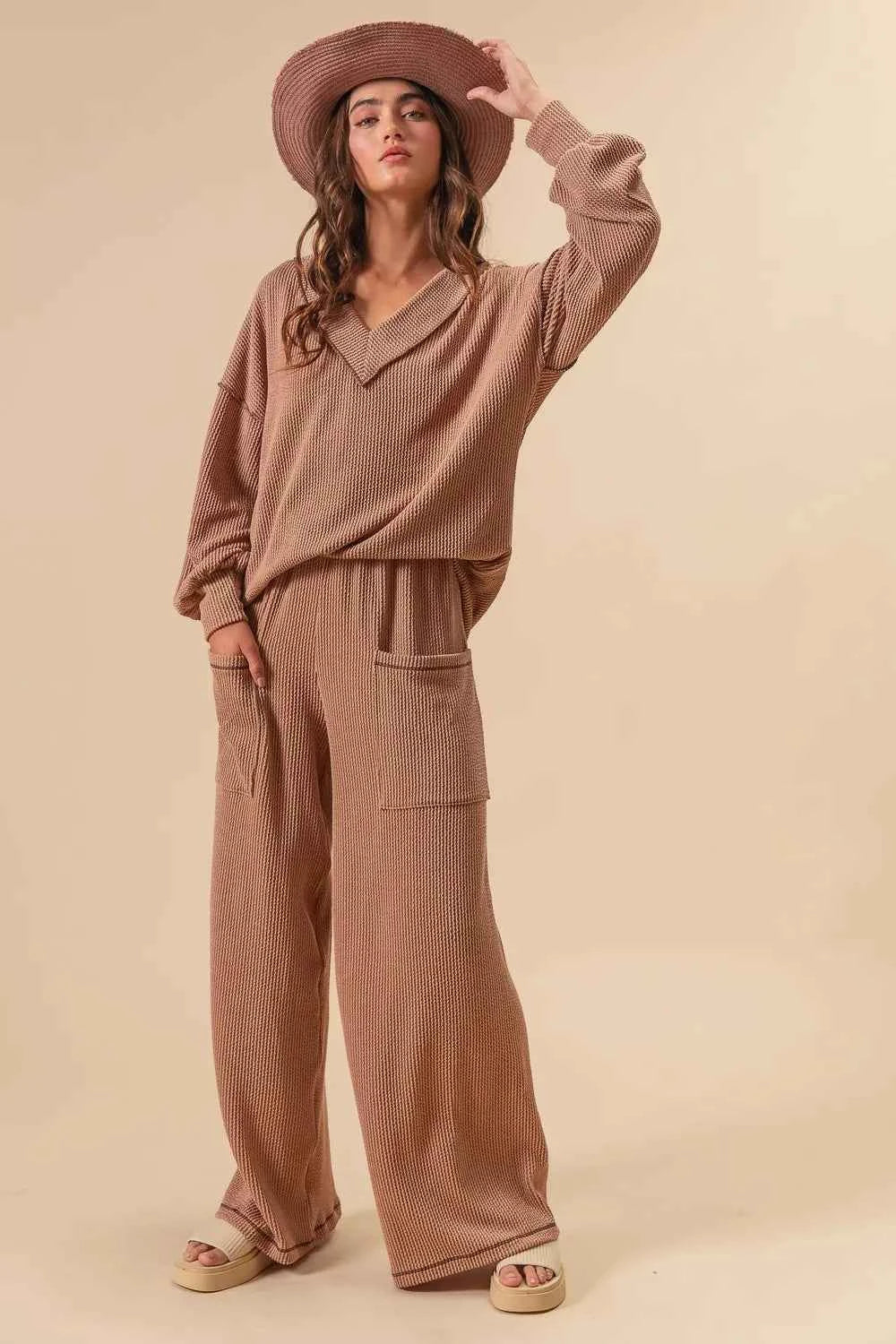 BiBi 2tone Cord Rib Waist Band Side Pocket Pants