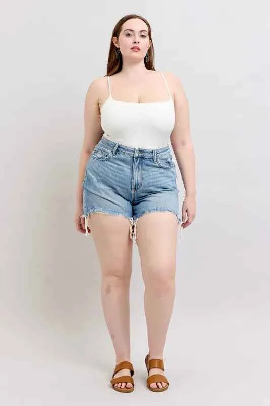 Judy Blue Plus Size HW Rigid Magic Destroy Cut Off Denim Shorts