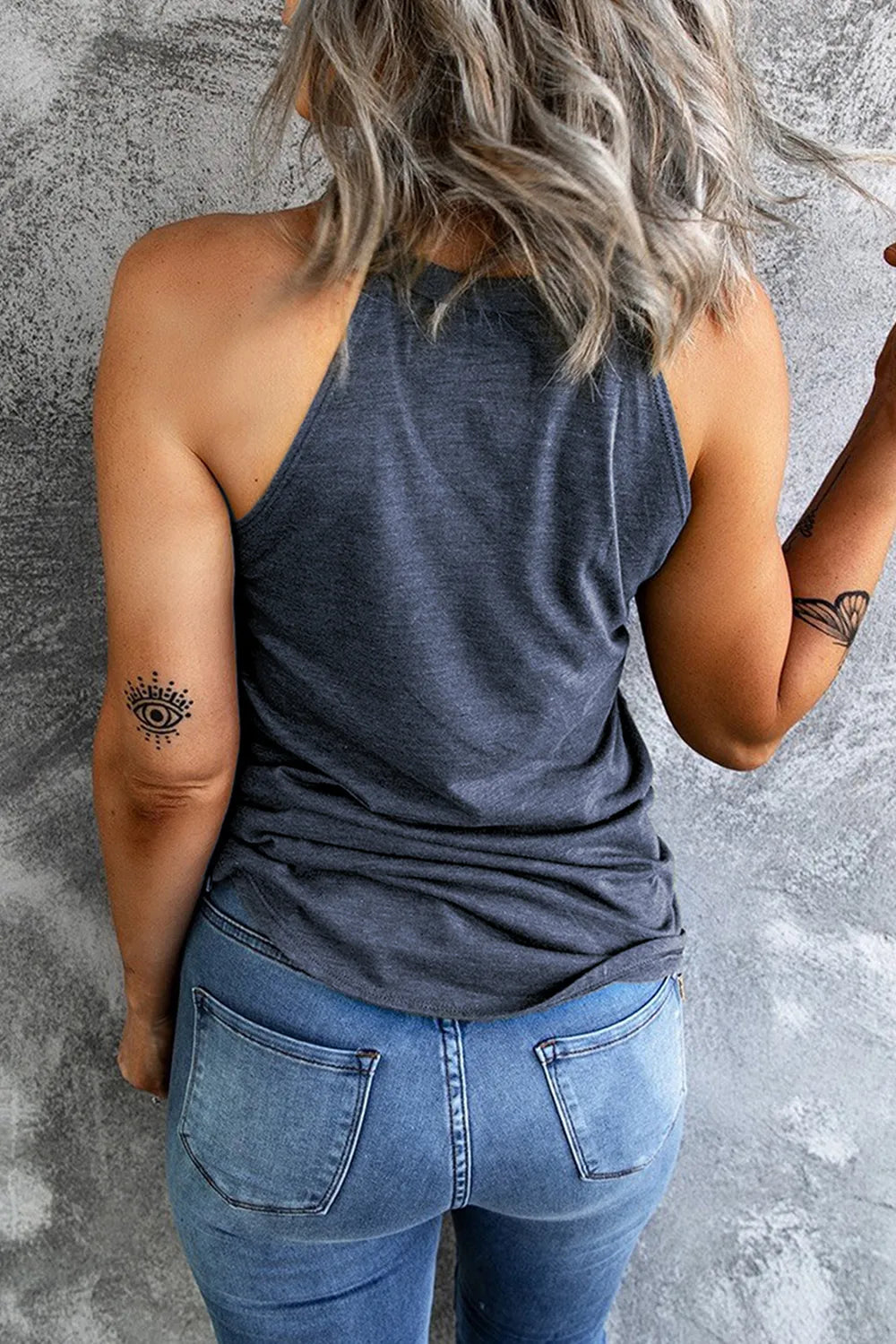 Sequin Star Grecian Neck Tank back view — Livostyle
