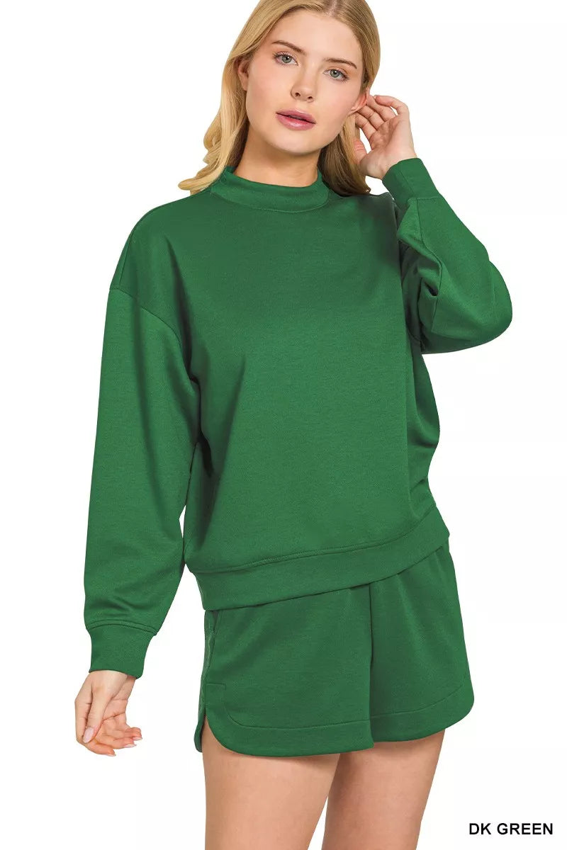 Scuba Long Sleeve Sweatshirt and Shorts Set in DK GREEN