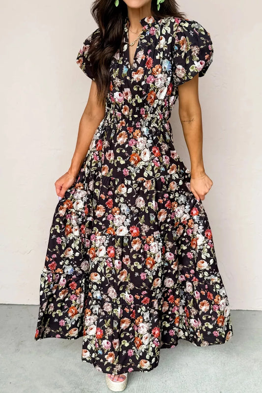 Floral Print Smocked Waist Tiered Maxi Dress in Cotton Blend – photo 2