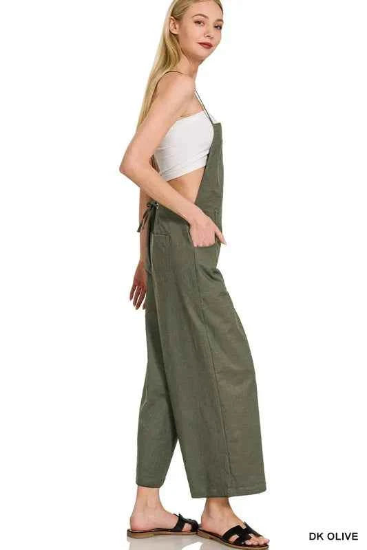 Zenana Woven Spaghetti Strap Overalls