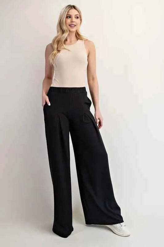 Celeste Full Size Ribbed Wide-Leg Pants with Pockets Plus Size
