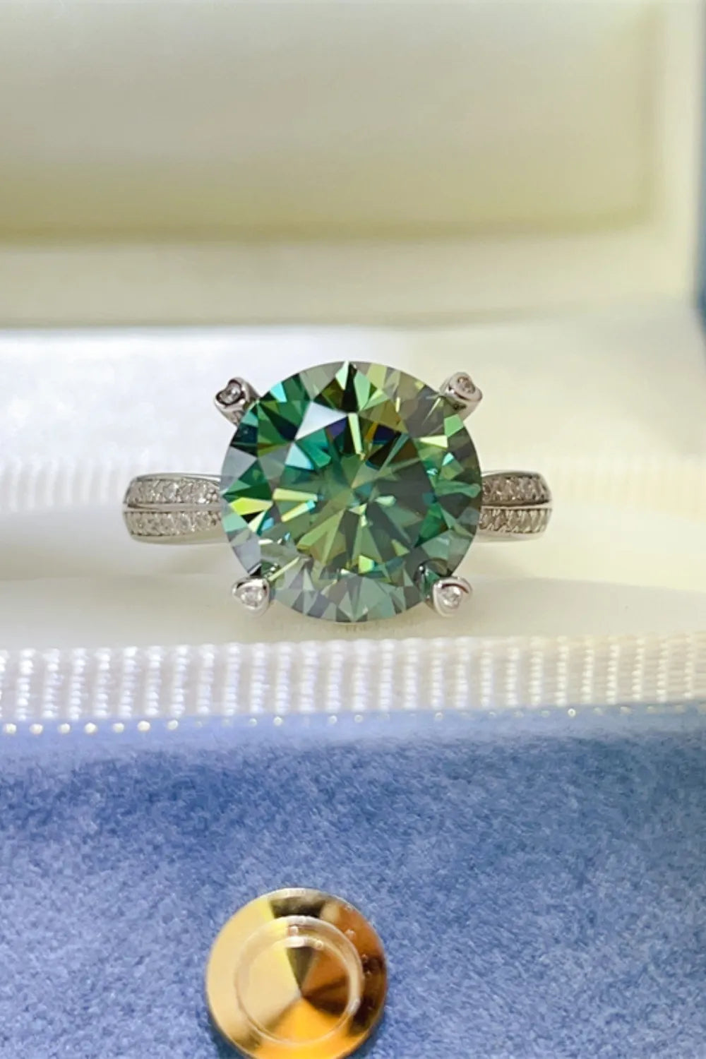 5 Carat Moissanite 925 Sterling Silver Ring — Round Green — Livostyle