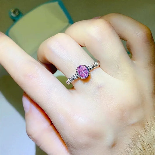 1 Carat Moissanite 925 Sterling Silver Ring — Oval Pink — square view — Livostyle