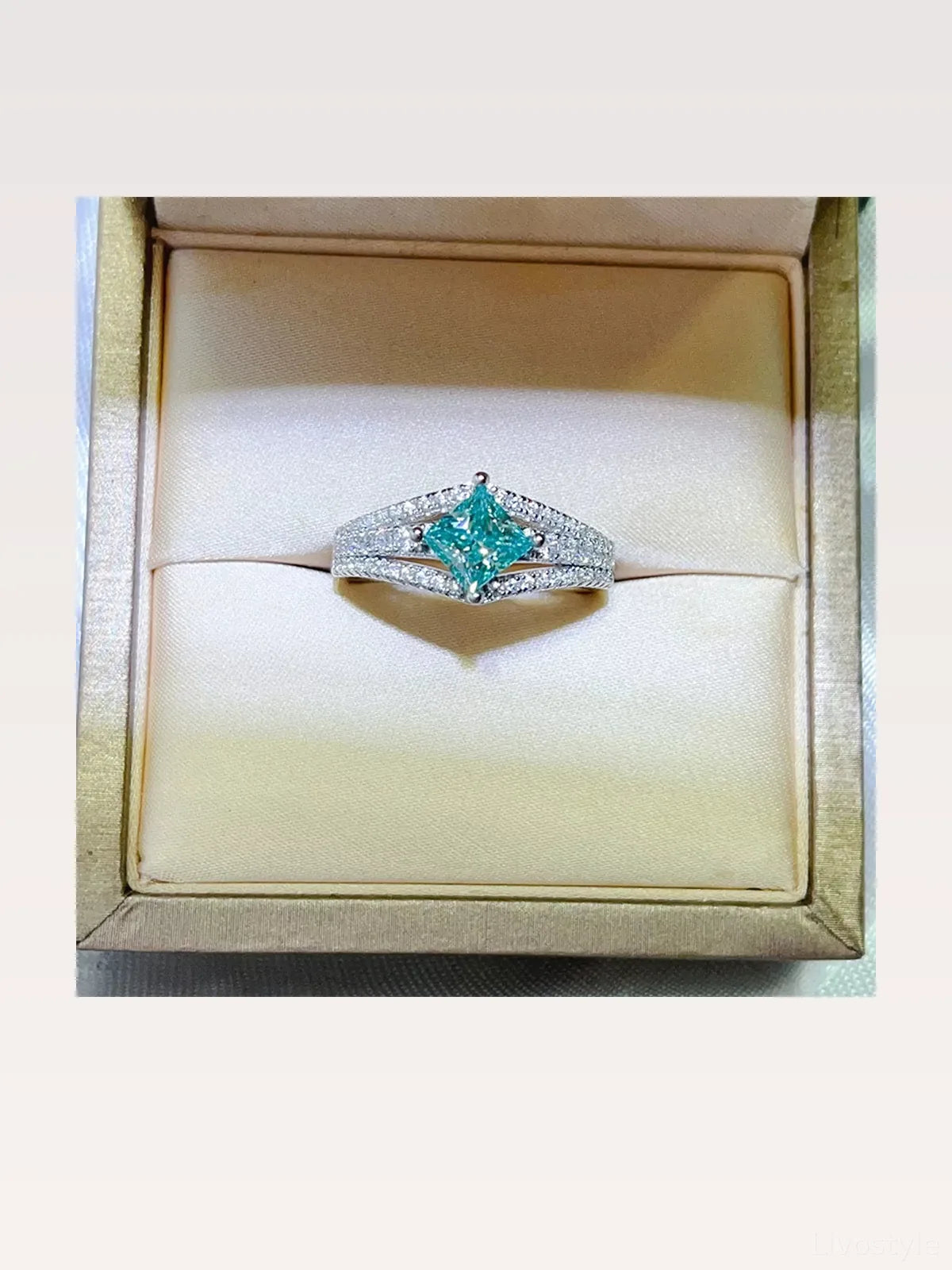 1 Carat Moissanite 925 Sterling Silver Ring — Square-Cut Tea — styled showcase — Livostyle