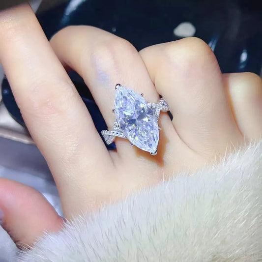 10 Carat Moissanite 925 Sterling Silver Ring — Marquise-Cut — square view — Livostyle