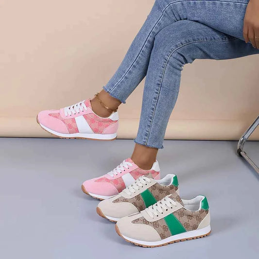 Stylish Contrast Round Toe, Flat PU Leather Sneakers