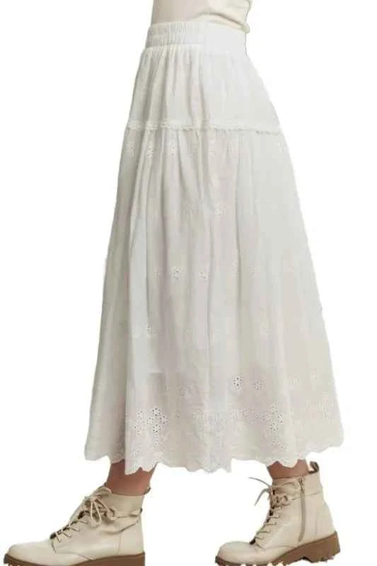 ADORA Elastic Waistband Midi Tiered Midi Skirt