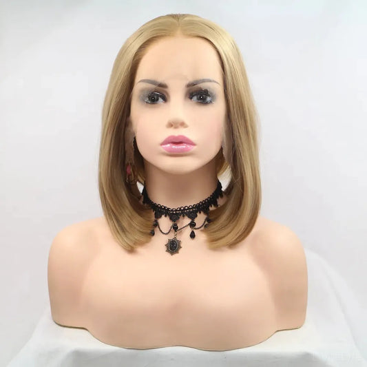 12 Lace Front Synthetic Wig in Blonde, Mid-Length Straight — square view — Livostyle