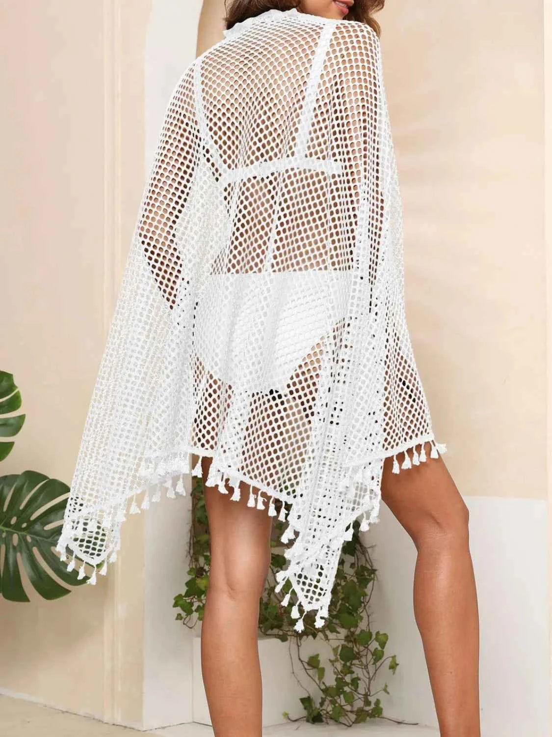 Tassel Openwork Open Front Cover-Up