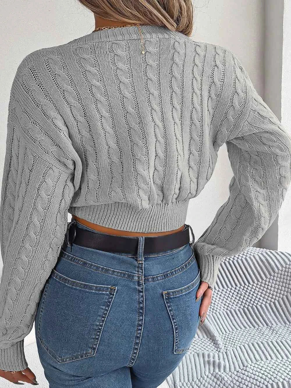 Twisted Cable-Knit V-Neck Sweater