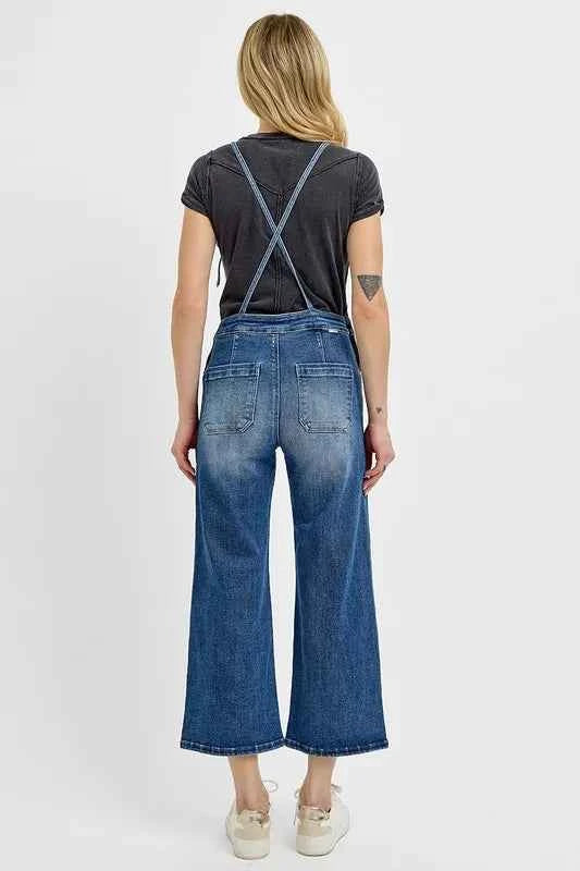 RISEN Full Size Knotted Strap Denim Overalls with Pockets Plus Size