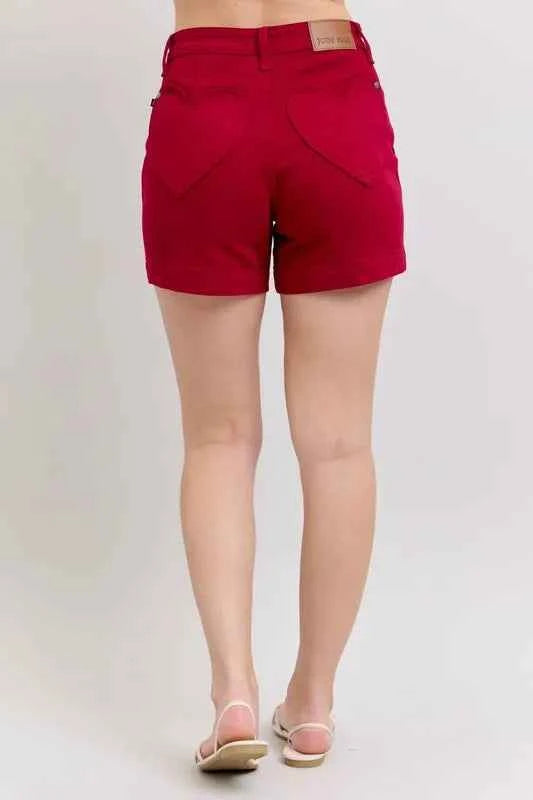 Judy Blue Full Size High Waist Tummy Control Garment Dyed Heart Shaped Denim Shorts Plus Size
