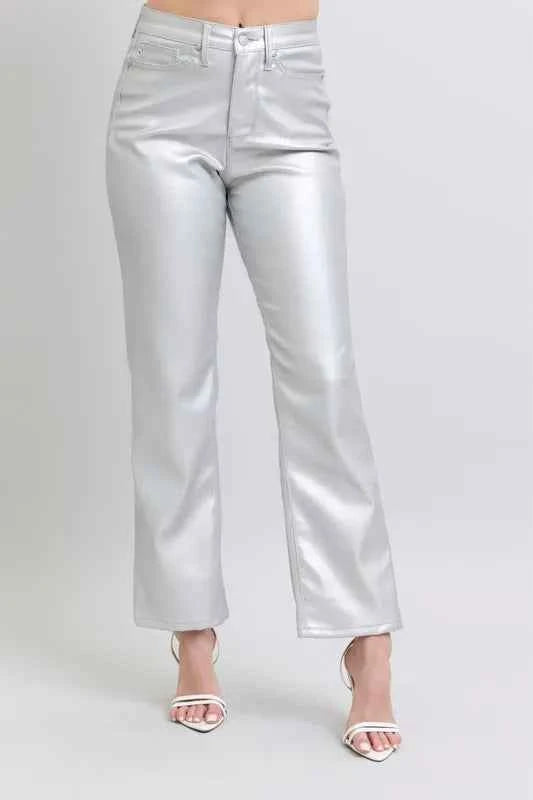 Judy Blue Full Size High Waist Silver Faux Leather Pants Plus Size