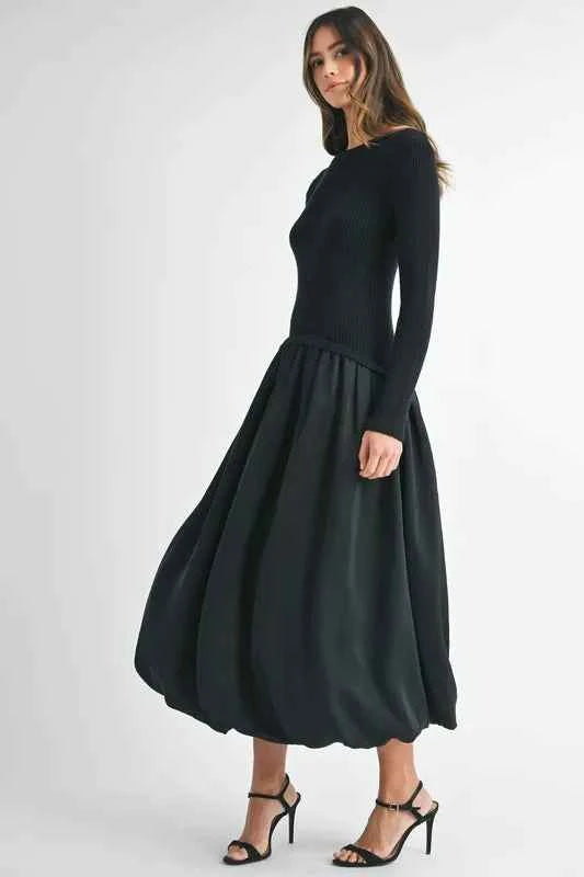 MABLE Ribbed Poplin Mix Midi Sweater Dress