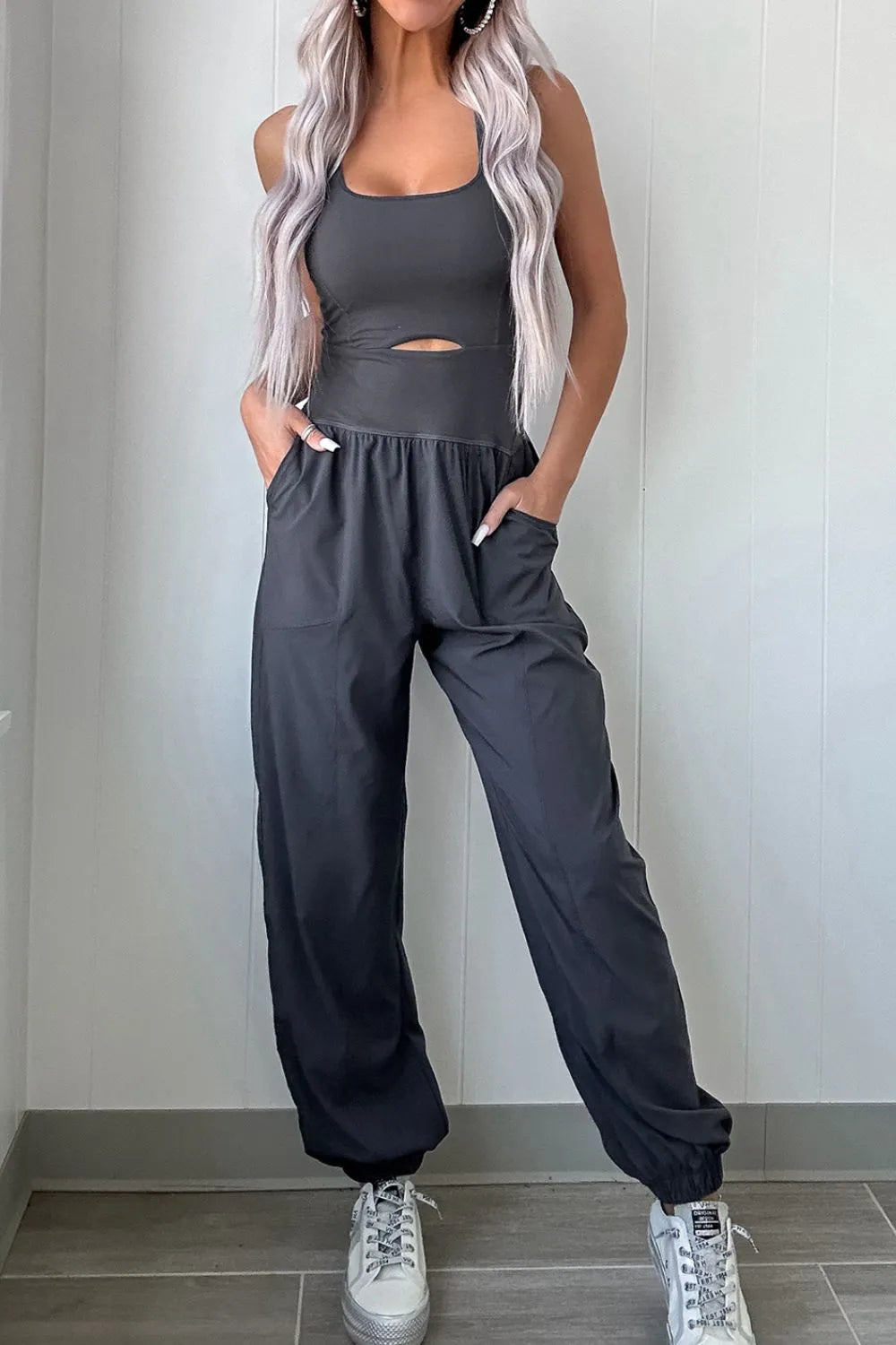 Cutout Square Neck Wide Strap Active Jumpsuit — Livostyle