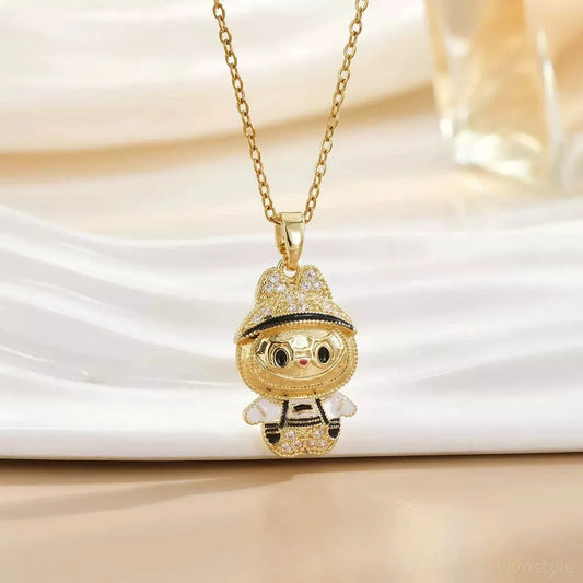 18K Gold-Plated Cartoon Character Pendant Necklace — square view — Livostyle