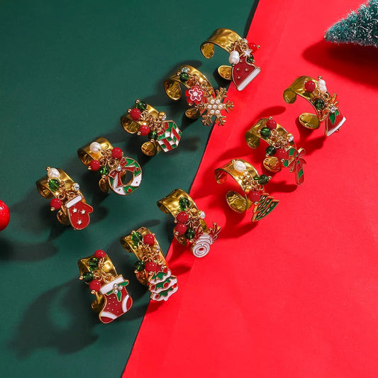 18K Gold-Plated Christmas Charm Ring — square view — Livostyle