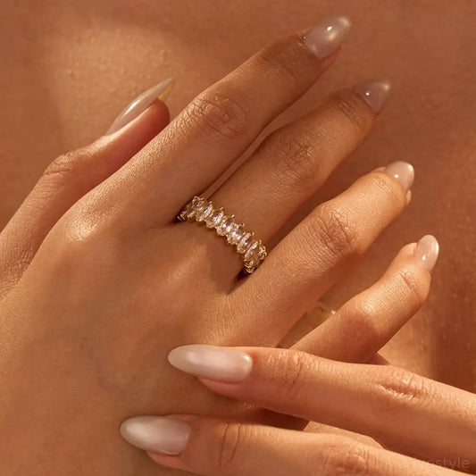 18K Gold-Plated Stainless Steel Zircon Ring — square view — Livostyle