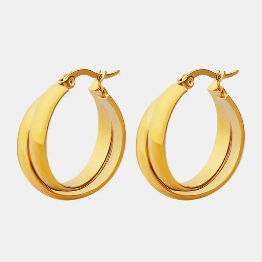 18K Gold-Plated Titanium Steel Huggie Earrings — square view — Livostyle