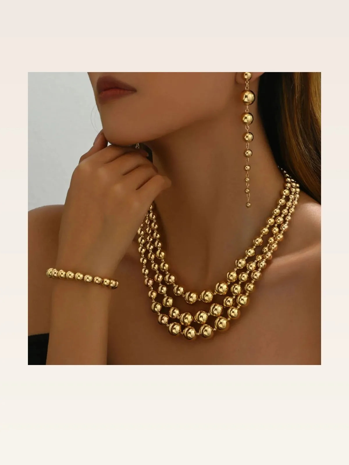 18K Stainless Steel Beaded Multi-Layered Necklace Bracelet E — styled showcase — Livostyle