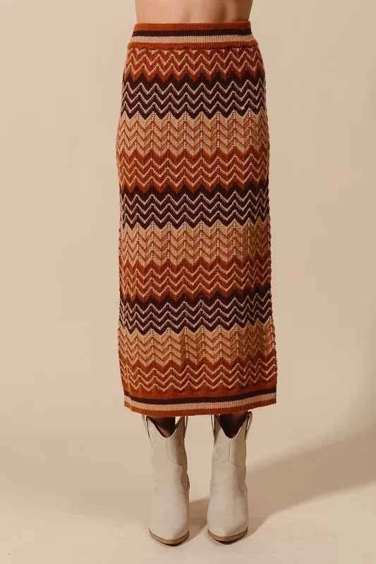 SO ME Multi Color Chevron Knit Skirt
