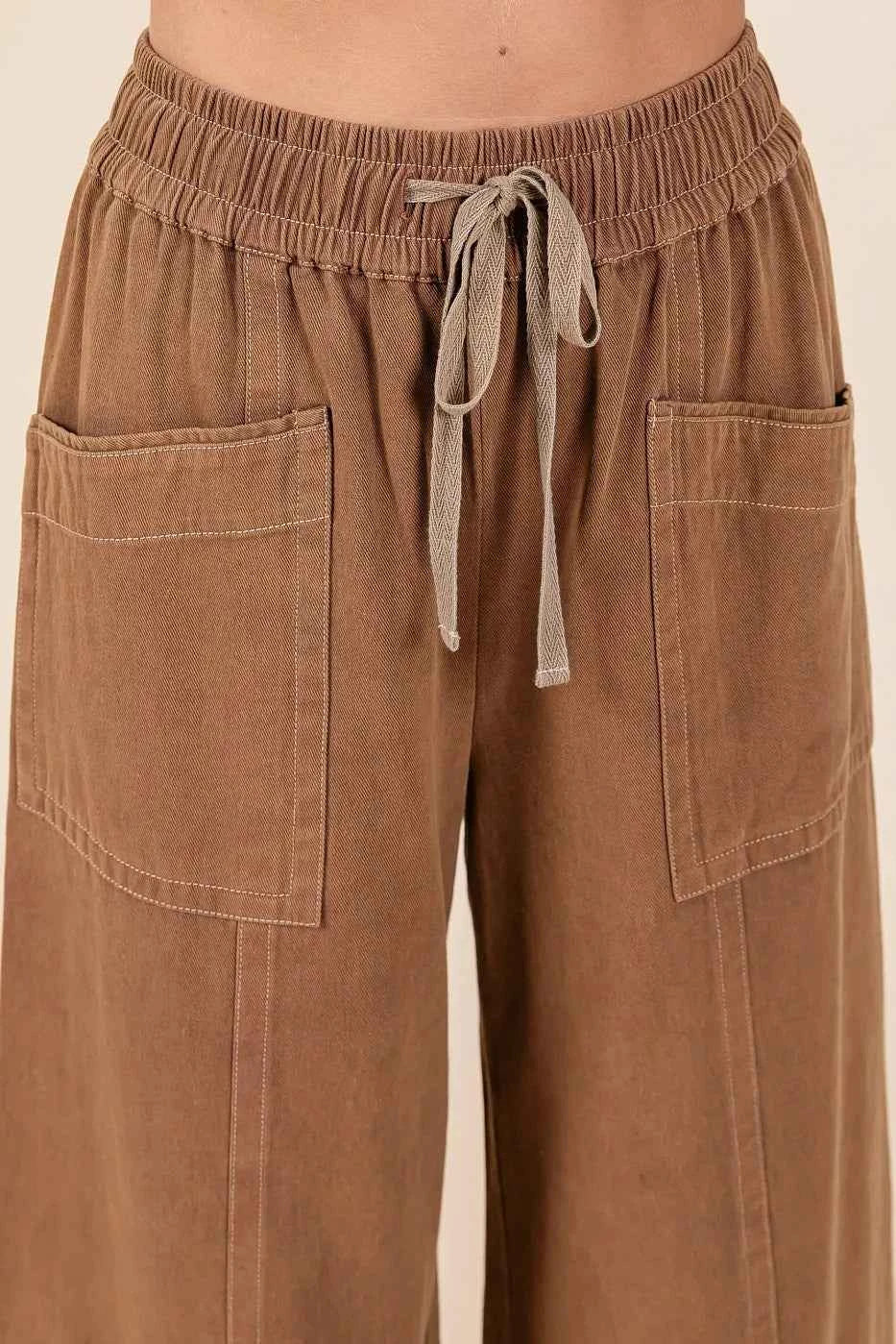Mittoshop Mineral Wash Wide Leg Elastic Waist Twill Pants
