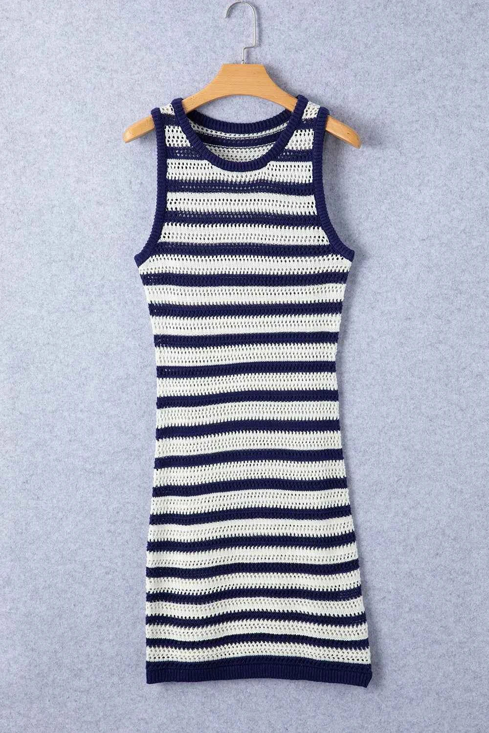 Stripe Hollowed Knit Sleeveless Sweater Dress