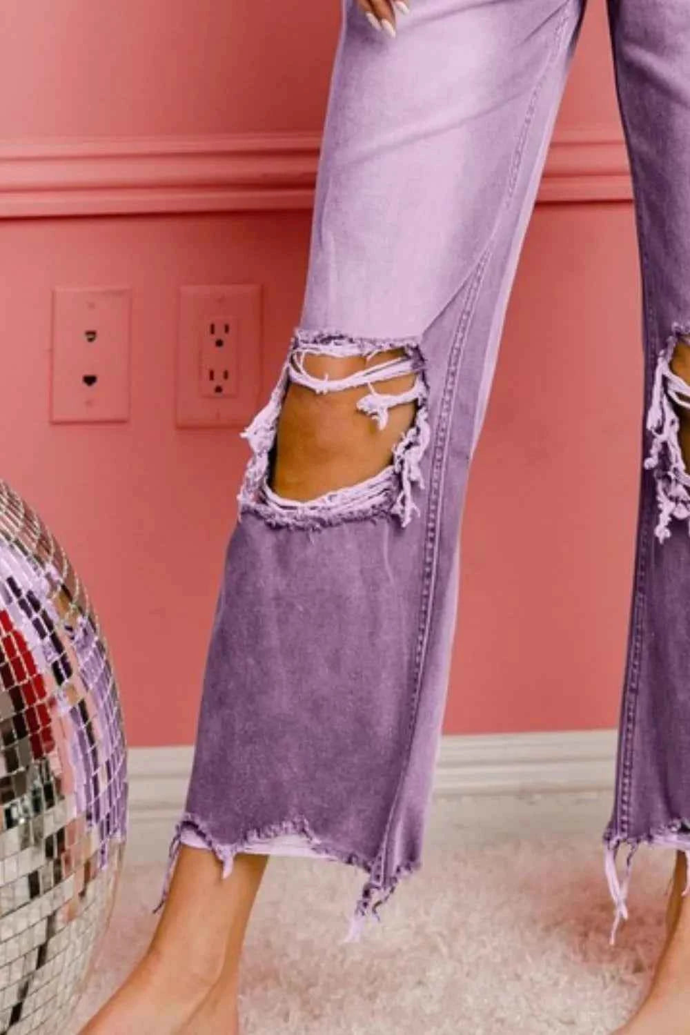 BiBi Distressed Vintage Washed Wide Leg Pants