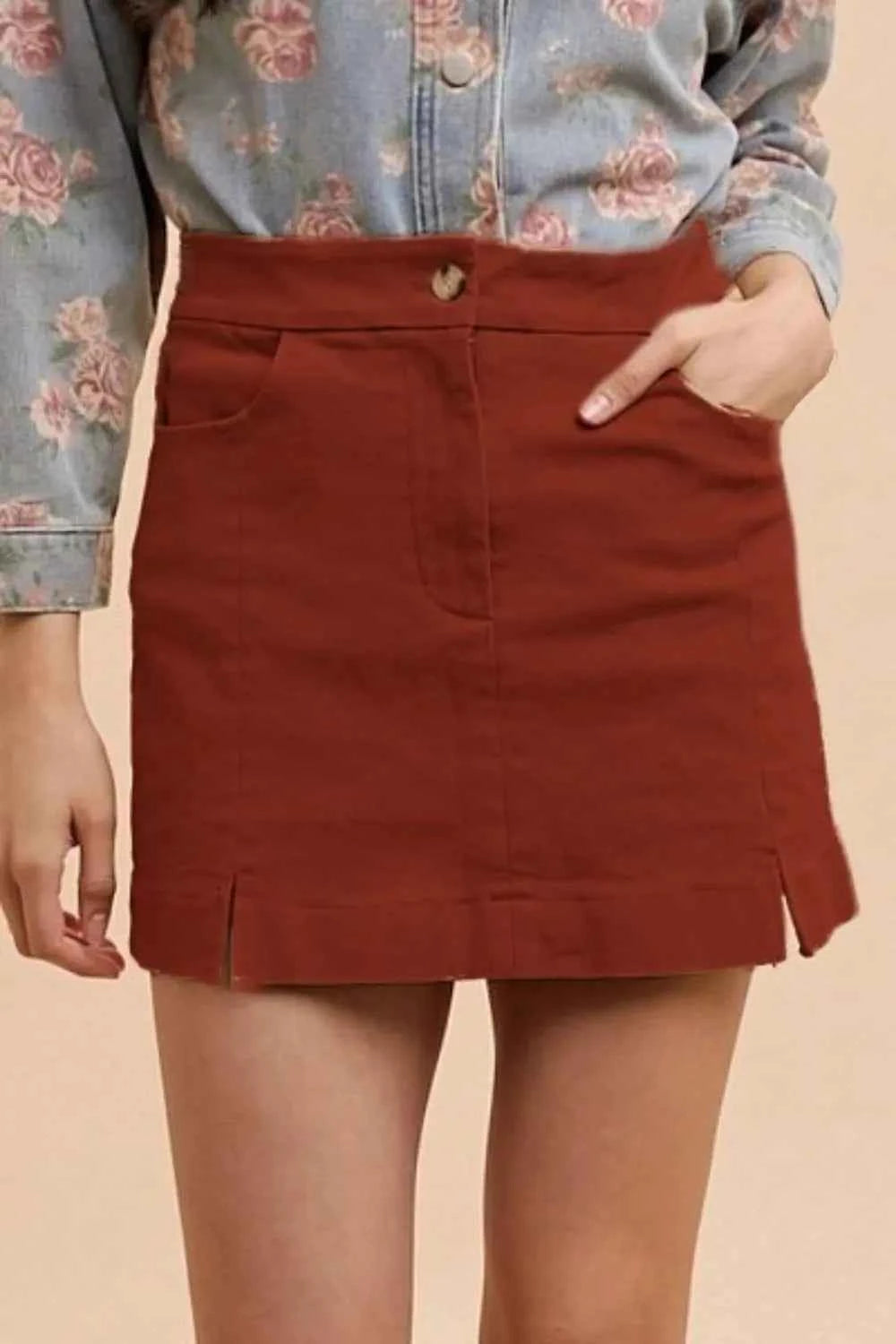 Annie Wear Comfort Stretch Cotton Slit Detailed Mini Skirt