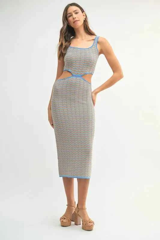 MABLE Multi Color Chevron Knit Bodycon Midi Dress