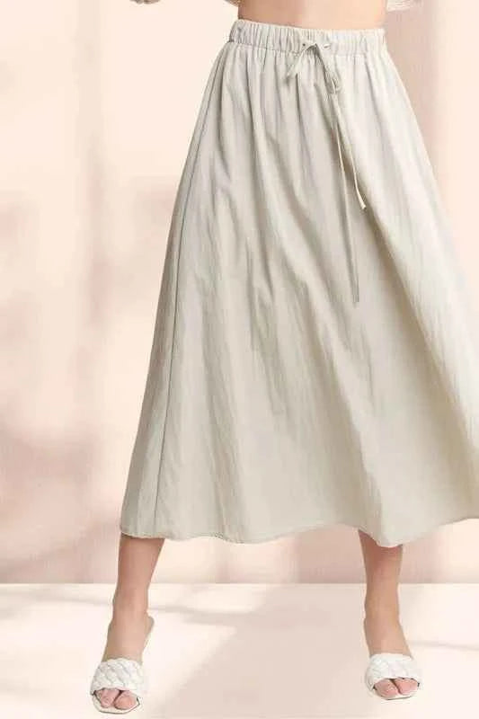 ADORA Drawstring Waist Crinkle Maxi Skirt
