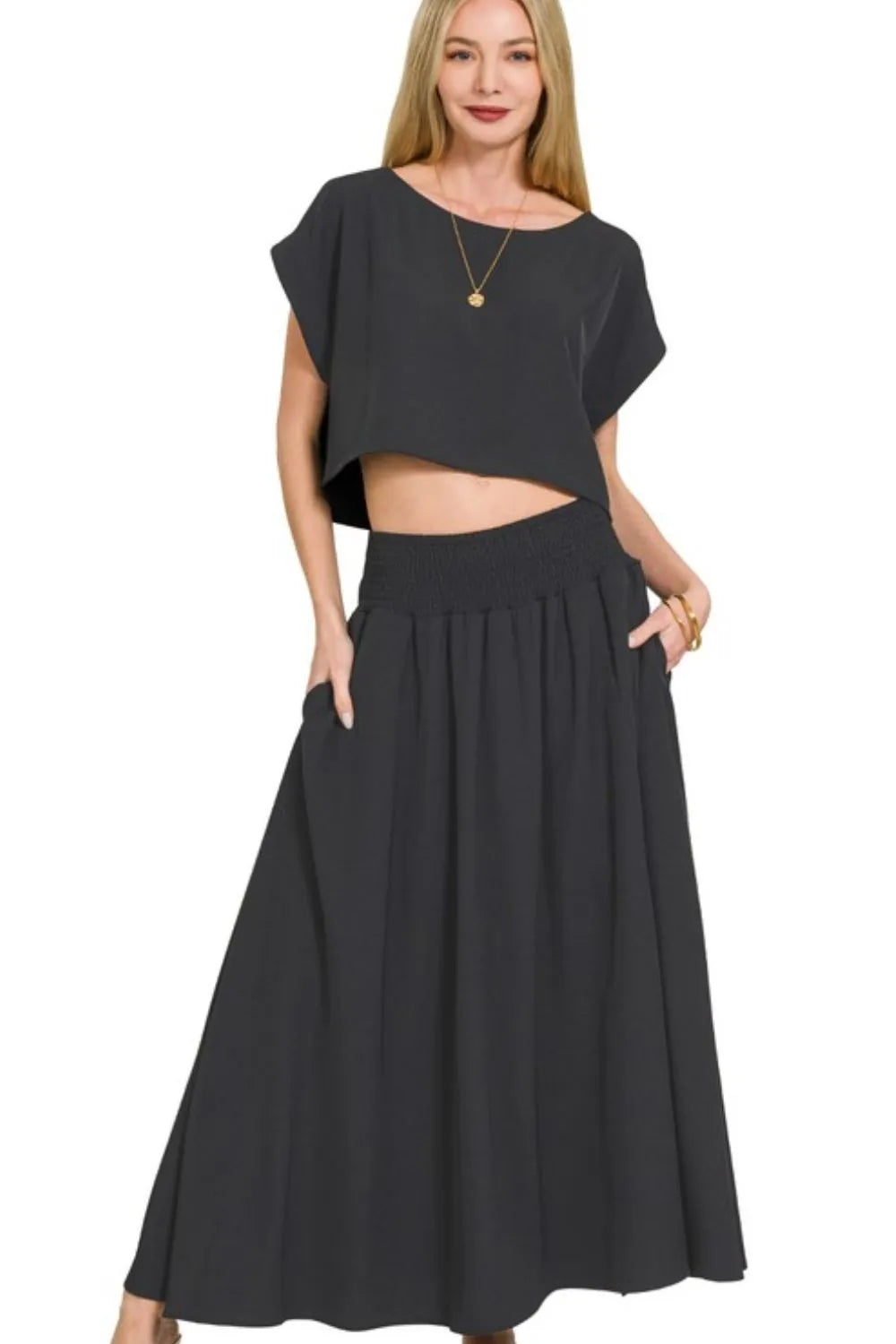 Heavy Woven Span Crop Tee & Skirt Set — Livostyle
