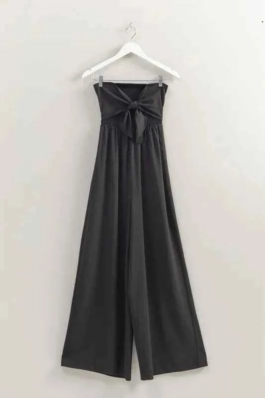 HYFVE Strapless Tie Front Smocked Jumpsuit