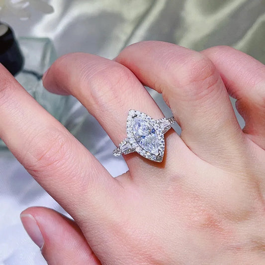 2 Carat Moissanite 925 Sterling Silver Ring — Marquise Halo — square view — Livostyle