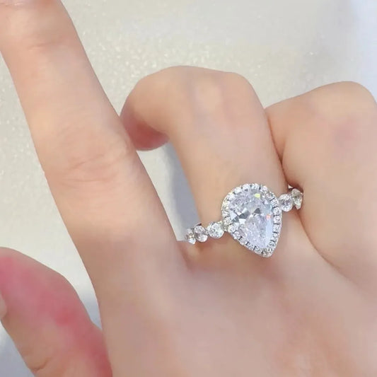 2 Carat Moissanite 925 Sterling Silver Ring — Pear-Shape Hal — square view — Livostyle