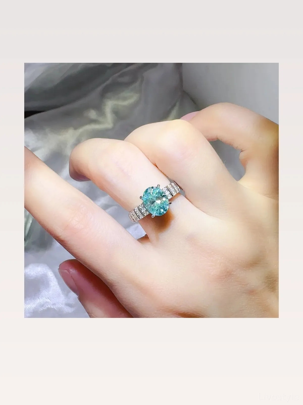 2 Carat Moissanite 925 Sterling Silver Ring — Oval Aquamarin — styled showcase — Livostyle