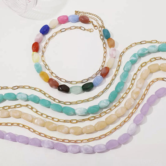 2 Piece Colorful Beaded Chain Necklace — square view — Livostyle