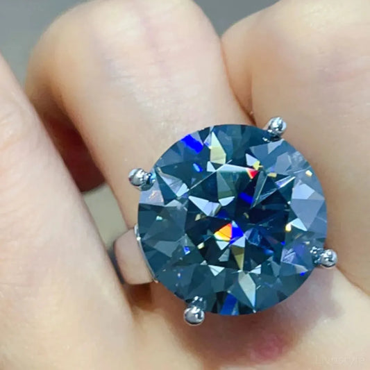 20 Carat Moissanite 925 Sterling Silver Ring — Round-Cut Gra — square view — Livostyle