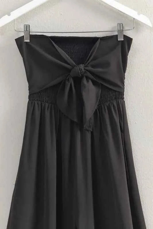 HYFVE Strapless Tie Front Smocked Jumpsuit