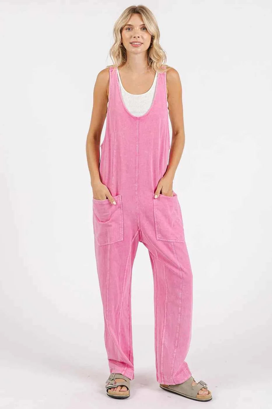 Mittoshop Mineral Wash Relaxed Fit Sleeveless Harem Jumpsuit